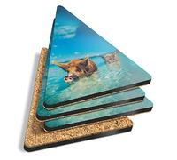 4 x Triangle Coasters - Wild Swimming Pigs The Bahamas Cork Backed MDF Glossy Tea Coffee Accessory #46443
