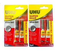4 x UHU SUPER GLUE ADHESIVE - EXTRA STRONG - ULTRA FAST - 3g Tube (2 TWIN PACKS)