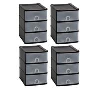 4 x Uni Handy 3 Tier Plastic Drawers Storage Chest Tower Office Home School