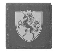4 x 'Unicorn Shield' 10cm Square Slate Coasters (CR00223113)