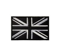 4 x Union Jack Black GB Flag Embroidered Iron On Patch British Emblem UK Great Britain Applique Fabric Badge for Bags Jackets Coats Trousers Hats