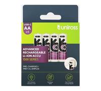 12 x UNIROSS AA 1500mAh Lithium USB-C Rechargeable Batteries Li-ion Pre Charged