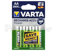 4x Varta Rechargeable AA Batteries 2600MAH Accu Power HR6 NiMH Pre-charged