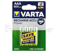 Varta AAA Rechargeable Accu Battery NiMH 800 mAh (4 Pack) 56703101404