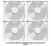 4 x Verbatim DVD+R 8x Double Dual Layer 8.5GB DL Matt Silver Discs Jewel Cased
