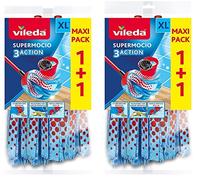 4 x Vileda Supermocio 3 Action Microfibre Mop Head Replacement Refill Blue