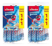 4 x Vileda SuperMocio 3 Action XL Mop Refills - Maxi Pack 1+1 Pack | Microfibre Mop Head Replacement for Stubborn Dirt & Grease | Floor Cleaning Refills for Tile, Laminate & Wood