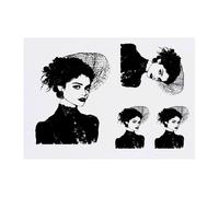 4 x 'Vintage Fashion Model Portrait' Temporary Tattoos - Water Resistant, Skin-Safe, Non-Toxic Transfers, Mixed Sizes (TO00081500)
