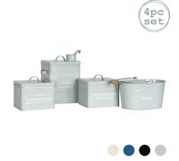 Harbour Housewares Utility Canisters Storage Set - Grey - 4pc Vintage Metal Storage Canister Caddy Tins for Laundry Detergent, Dishwasher & Washing Tablets, Clothes Pegs, Kitchen & Home Décor