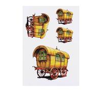 4 x 'Vintage Romany Caravan' Temporary Tattoos - Water Resistant, Skin-Safe, Non-Toxic Transfers, Mixed Sizes (TO00079810)