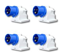4 x Wall Mounted Plugs 16amp 2 Pin & Earth 230/240v AC Blue IP44