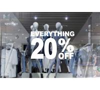 4 x wall window display sale sticker - everything 20 percent off - white cut off - self adhesive weather proof vinyl sticker label - size - 450mm x 280mm