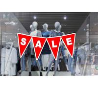 4 x Wall Window Display Sale Sticker - Sale Triangles Bunting Banner - red Vinyl White Print Cut Out - self Adhesive Weather Proof Vinyl Sticker Label