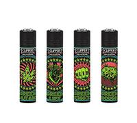 4 x WEED Design Clipper Lighters,WEED BILLBOARD Design Clipper Lighter, Gas Lighter Refillable Lighter GREAT GIFT SET PACK OF 4 WITH GIFT CASE BLACK POUCH