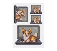 4 x 'Welsh Corgi on Laptop Pixel Art' Temporary Tattoos - Water Resistant, Skin-Safe, Non-Toxic Transfers, Mixed Sizes (TO00078016)