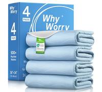 4 x WhyWorry Washable Incontinence Bed Sheets, 86x91 cm, Single Bed, Blue