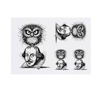 4 x 'William Shakespeare With Owl' Temporary Tattoos - Water Resistant, Skin-Safe, Non-Toxic Transfers, Mixed Sizes (TO00081466)