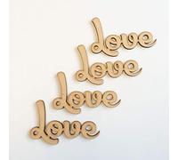 4 x Wooden Love Word Script MDF Craft Blanks/Wood Family Tree Photo Album Decor/Home DIY Plaque Words
