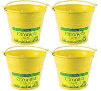 4 x Yellow Metal Bucket Citronella Candle Garden Home Tin Candle With Metal Handle Fly Insect Mosquito Repellent Deterrent Summer Candle Scented Fragrance Parties BBQ Decoration Table Size Candle
