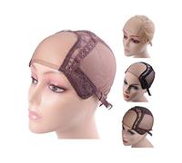4"X4" U Part Swiss Lace Wig Cap For Making Wigs With Adjustable Straps Mesh Wig Cap (Brown M 54cm)