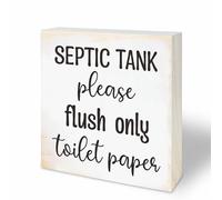 4"X4" Wooden Block Sign - Septic Tank Please Flush Only Toilet Papers - Pine Wood Plaque, Home & Bathroom Desk Decor, Toilet Ornament, Shelf Supplies, Decorative Housewarming Gift - A10