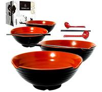 4 XL bowl set, 12 Pieces Ramen Bowl Set, Asian Japanese soup with Spoons and Chopsticks. Restaurant Quality Melamine, Large 52ounces, 1500 ml for Noodles, Pho, Udon, Thai, Chinese dinnerware, 9 inch