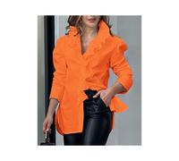 (4, XXXL) Elegant Women's Shirt Spring V-neck Printed Bubble Sleeve Ruffle Edge Collar Women's Shirt Simple Solid Color Long Sleeved Shirt