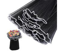 4 Yards Flower Wrapping Papers,28cm Black Flower Wrapping Mesh Paper,Wrinkled Wavy Net Yarn with Pearl Edge,for Favor Wrapping