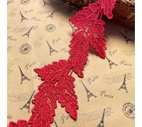 4 Yards Leaf Shape Lace Edge Trim Ribbon 9.5 cm Vintage Style Trimmings Fabric Embroidered Applique Sewing Craft Wedding Bridal Dress Embellishment DIY Party Decoration Clothes Embroidery (Red)
