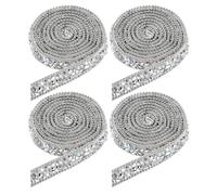 4 Yards Resin Rhinestone Ribbons with Beads Chain Self-Adhesive Crystal Sparkling Diamond Ribbon Bling Stickers Mesh Wrap Glitter Roll for DIY Arts Crafts Car Phone Décor(10mm,Silver AB Color)