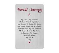 4 Year Anniversary Card for Men Women Him Her- Romantic 4th Four Fourth Anniversary Keepsake Gifts for Husband Wife