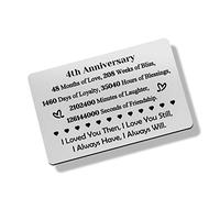 4 Year Anniversary Card Gifts for Him Her 4th Anniversary Card Couples 4 Year Anniversary Metal Wallet Card for Boyfriend Girlfriend 4 Years of Marriage Gifts for Wife or Husband Engraved Love Card
