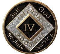 4 Year Black Silver Glitter NA Medallion Official Narcotics Anonymous Chip