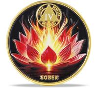 4 Year Flame Lotus Sobriety Coin - Radiant Bloom NA Medallion - Spiritual Token for Recovery & Clean Time - Empowering NA AA Chips - Gift for Men & Women