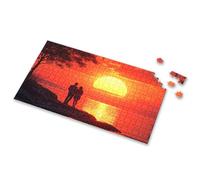 4 Year Old Boy Gift A Couple Watches A Fiery Sunset Over The Ocean Picture Puzzle 500 Piece Puzzles Toddler Puzzles Ages 2-4(500PCS)
