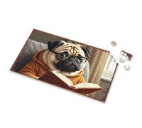4 Year Old Boy Gift Pug In Glasses Reading Book: Cozy Indoor Scene Picture Puzzle Gift For 4 Year Old Boy 300 Piece Puzzles(1000PCS)