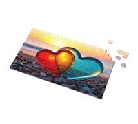4 Year Old Girl Birthday Gifts Hearts On The Beach At Sunset Picture Puzzle Outfoxed Game For Kids Easter Gifts For Adults(300PCS)