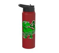 4 Years Dino Roar Dinosaur 4th Birthday Stainless Steel Insulated Water Bottle