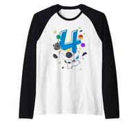 4 Years Old Astronaut 4th Birthday Space Rocket Boy Raglan Baseball Tee