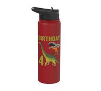 4 Years Old Birthday Boy Dino Volcano - 4th B-Day Stainless Steel Insulated Water Bottle
