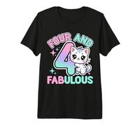 4 Years Old Cute Cat Funny 4th Birthday Girls Premium T-Shirt