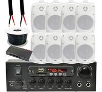 4 Zone Bluetooth Kit 8x 60W Outdoor White Speakers Stereo Amplifier Garden BBQ