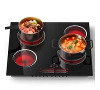 4 Zone Ceramic Hob, Nefaracy Built-in Electric Hob with Slide Control, 60cm Electric Ceramic Hob 6000W, 99Mins Timer & Safety Lock, Residual Heat Warning, 220V(No Plug)