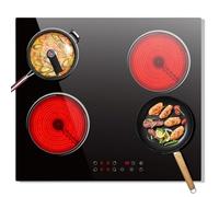 4 Zone Electric Hob, Nefaracy 59cm Ceramic Hob 6000W, Built-in Electric Ceramic Hob with Touch Control, Timer, Safety Lock, 220V Hard Wire