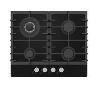 Statesman GH160GB 4 Zone Gas Glass Hob, Front Dial Control, Automatic Ignition, 60 cm, Includes LPG Conversion Kit, Durable Cast Iron Pan Supports, Black