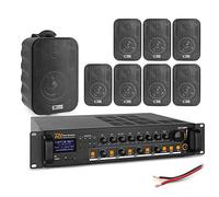 4-Zone Wall Speaker System with Bluetooth Amplifier - 8x Weatherproof 3" Black Speakers, Commercial PA Mixer Amp & Audio Cable - Restaurant, Pub, Indoor & Outdoor Audio Installation Kit