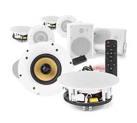 4-Zone WiFi Bluetooth Home Audio System with 8" Ceiling Speakers & 5.25" Outdoor Wall Speakers, Multi-Room Hi-Fi Speaker Kit, Wireless Music Streaming, IP55 Waterproof, Smart Home Audio