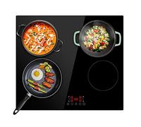 4 Zones 59cm Glass Electric Ceramic Hob in Black, Built-in worktop & Touch Controls,6000W