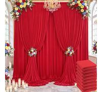 40×14ft Wrinkle Free Red Backdrop Curtain for Wedding Parties,8 Panels 5×14ft Height Soft Silky Polyester Backdrop Drapes Red Photo Back Ddrop Curtains for Event Photography Christmas Background Cloth
