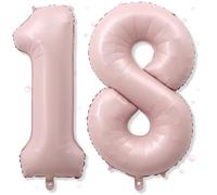 40'' 18 Balloon Number, Large Dusty Baby Light Pink Foil Number 18 Balloons Birthday Party Decor, Pastel Blush Pink Helium Mylar Self Inflating Balloon for Women 18th Birthday Anniversary Decorations